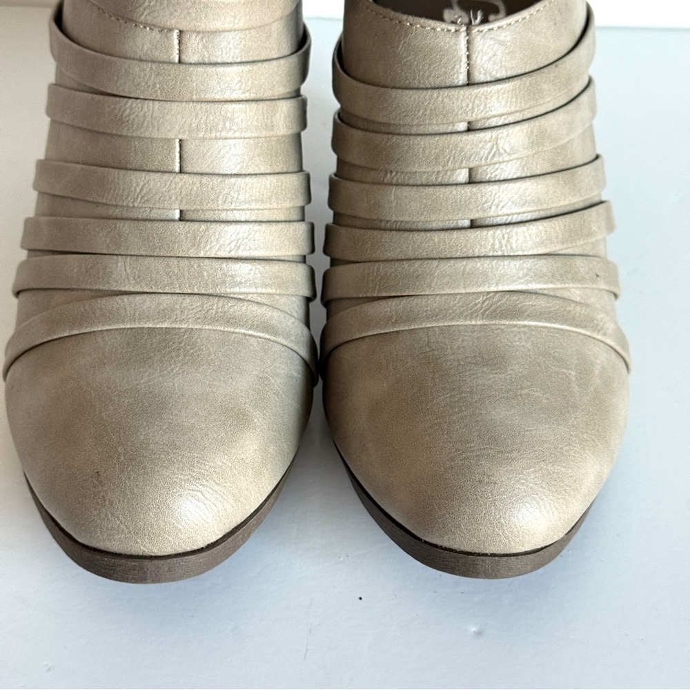JC Grey Women's Strappy Heeled Ankle Boots Block Heel - Taupe Size 10 - Picture 5 of 13
